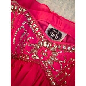 Vintage Hot Pink & Rhinestone Deb Long Formal / Prom Dress